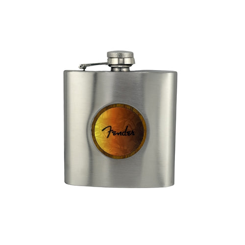 Fender Black Spaghetti Logo on Sunburst Whiskey Flask