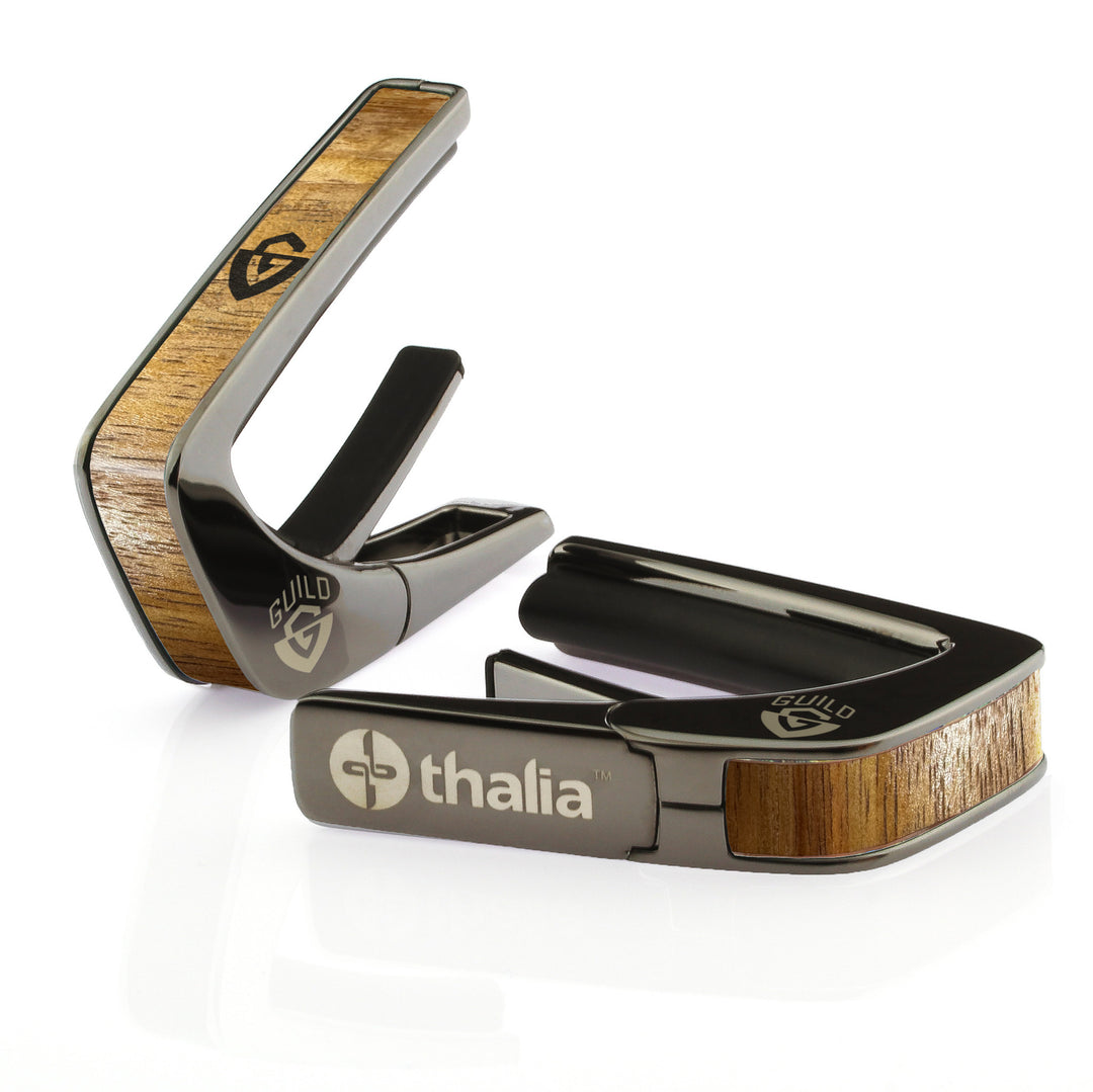 Guild AAA Curly Hawaiian Koa & Engraved G-Shield | Officially Licensed Capo
