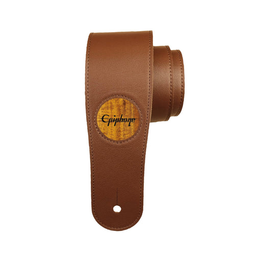 GibsonbyThalia Strap Epiphone Inked Logo Inlay | Italian Leather Strap AAA Curly Koa / Black / Standard