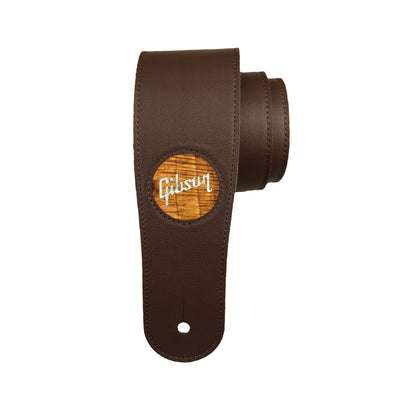 GibsonbyThalia Strap Gibson Pearl Logo Inlay | Italian Leather Strap AAA Curly Koa / Dark Chocolate / Standard
