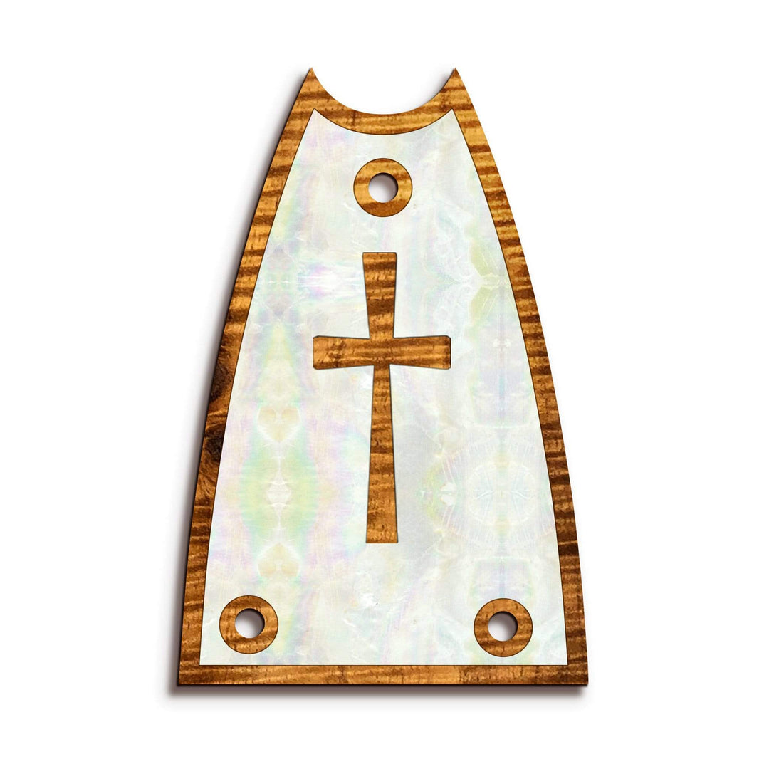 GibsonbyThalia Truss Rod Cover Custom Truss Rod Cover | Shape T7 - Fits Many Epiphone Guitars Cross in Pearl / AAA Curly Koa