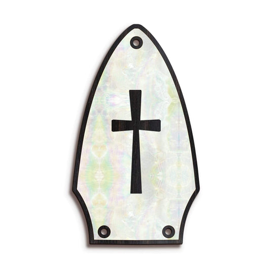 GibsonbyThalia Truss Rod Cover Custom Truss Rod Cover | Shape T8 - Fits Many Gibson Guitars Cross in Pearl / Black Ebony