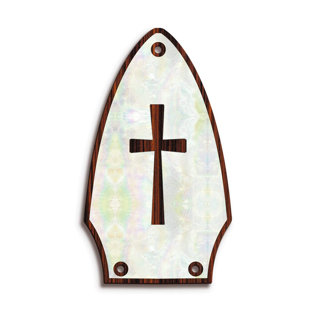 GibsonbyThalia Truss Rod Cover Custom Truss Rod Cover | Shape T8 - Fits Many Gibson Guitars Cross in Pearl / Indian Rosewood