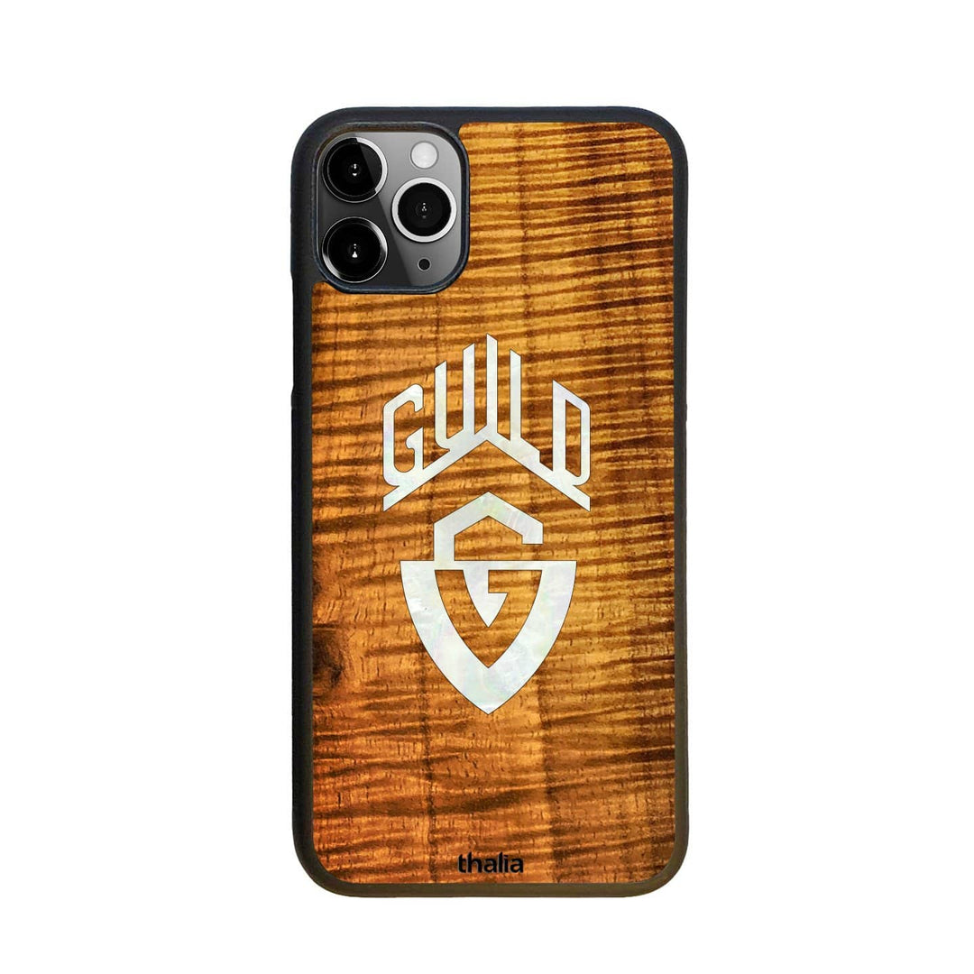 GuildbyThalia Phone Case AAA Curly Hawaiian Koa & Guild G-Shield Pearl Logo | Phone Case iPhone 11 Pro Max