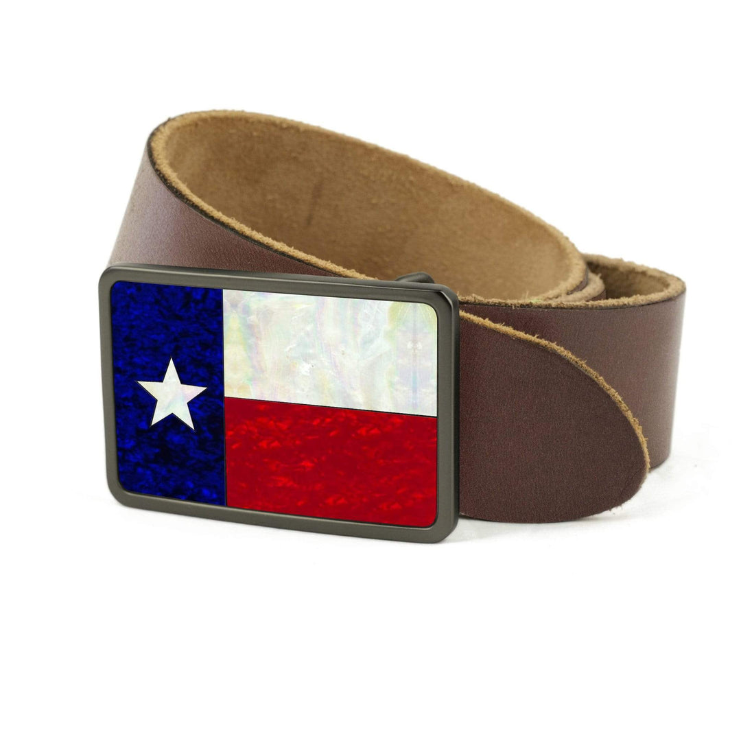 Thalia Belts Texas Lonestar Shell Inlay | Premium Leather Belt Brushed Black / Dark Brown / 32