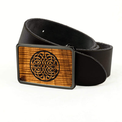 Thalia Buckle AAA Curly Hawaiian Koa & Celtic Knot Engraving | Belt Buckle