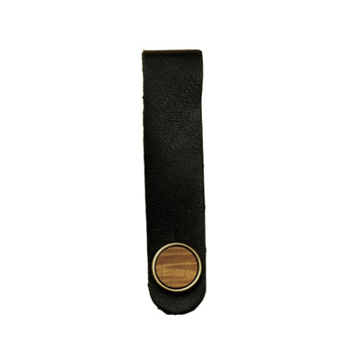 Thalia Leather Strap Tie AAA Curly Hawaiian Koa | Leather Strap Tie Black / Gold / Headstock