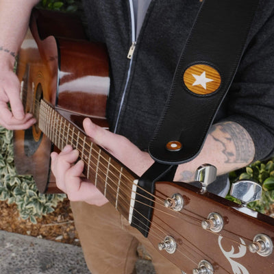 Thalia Leather Strap Tie Mother of Pearl & AAA Curly Hawaiian Koa | Leather Strap Tie