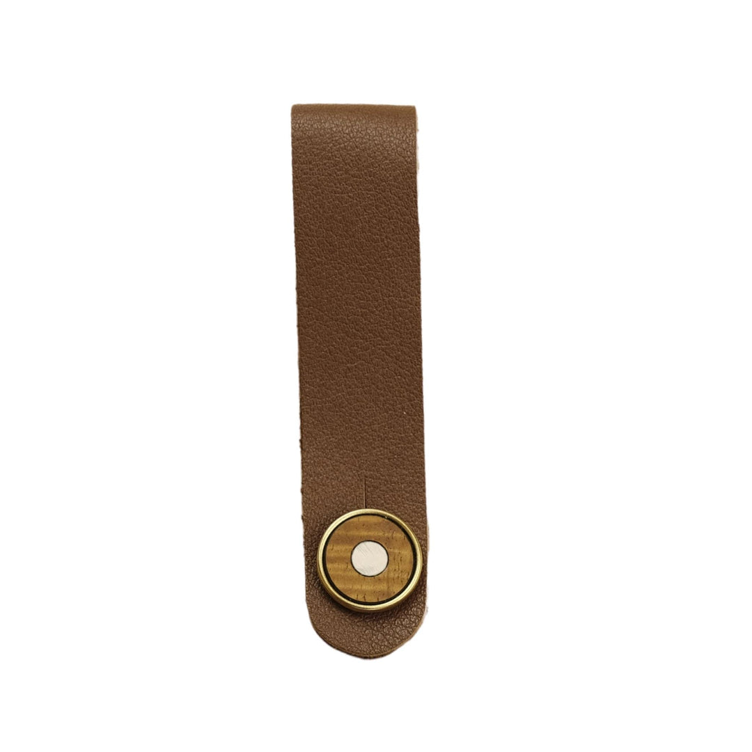 Thalia Leather Strap Tie Mother of Pearl & AAA Curly Hawaiian Koa | Leather Strap Tie Brown / Gold / Headstock