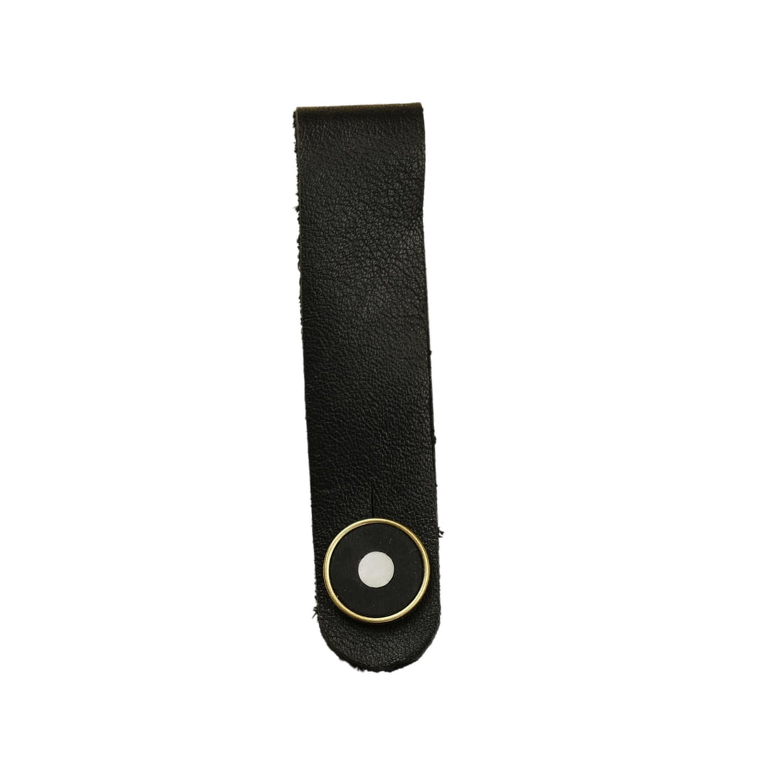 Thalia Leather Strap Tie Mother of Pearl & Exotic Wood | Leather Headstock Strap Tie Black / Gold / Black Ebony