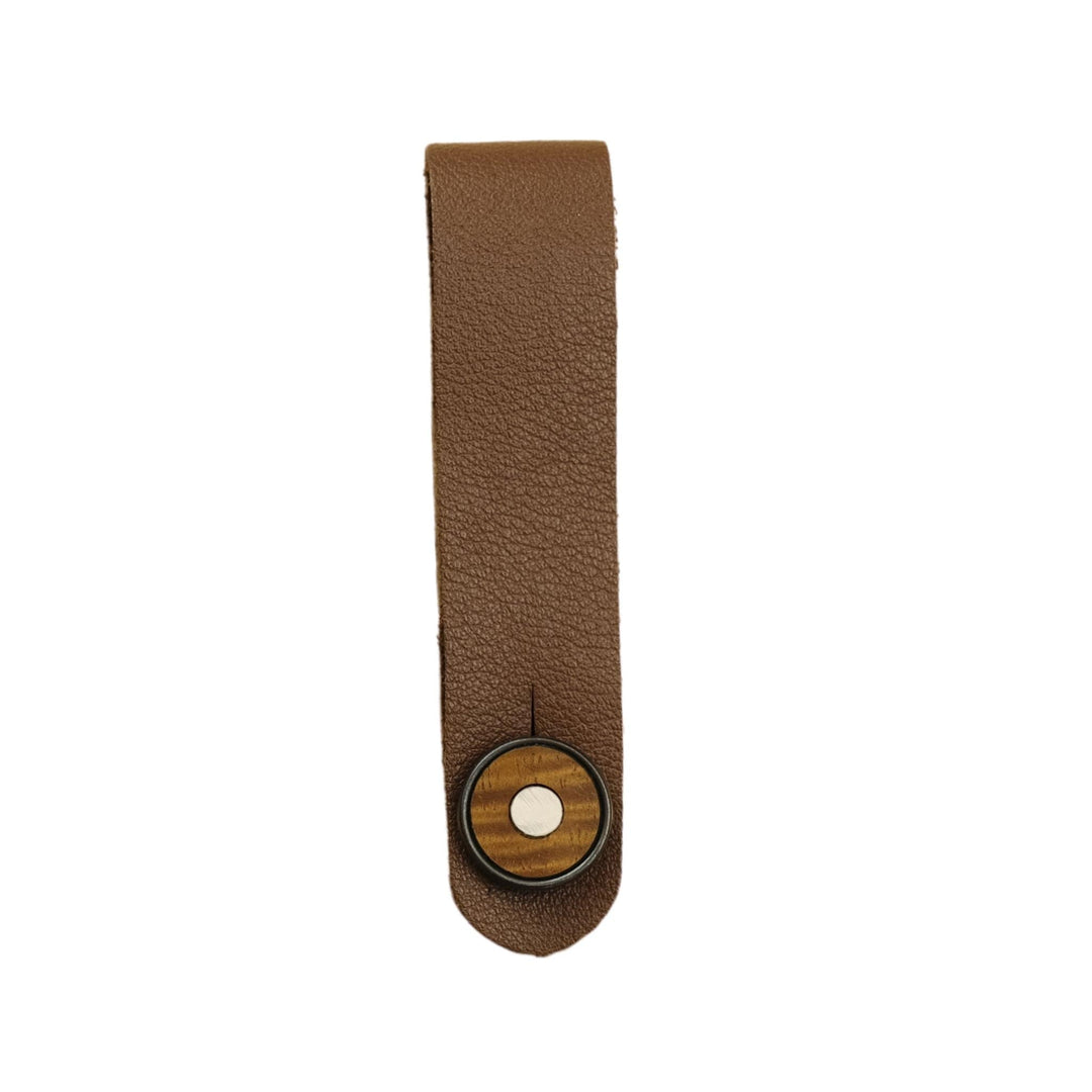 Thalia Leather Strap Tie Mother of Pearl & Exotic Wood | Leather Headstock Strap Tie Brown / Black / AAA Curly Koa