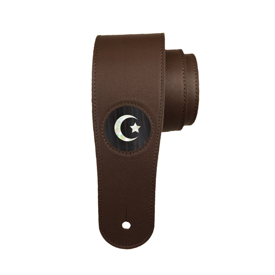 Thalia Strap Black Ebony & Pearl Crescent Moon & Star Inlay | Italian Leather Strap Dark Chocolate / Standard