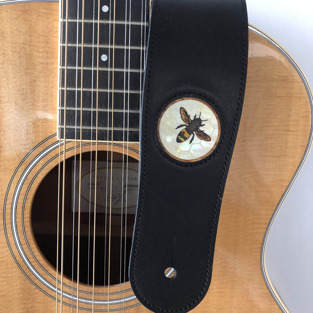 Thalia Strap Hawaiian Koa Bee & Vintage Pearl Honeycomb Inlay | Italian Leather Strap Black / Standard