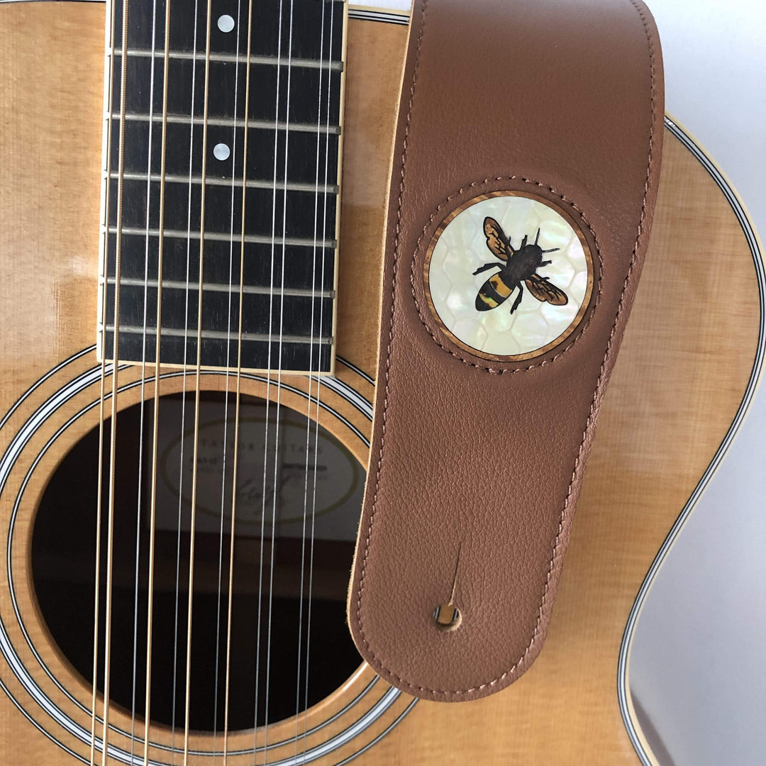 Thalia Strap Hawaiian Koa Bee & Vintage Pearl Honeycomb Inlay | Italian Leather Strap Brown / Standard