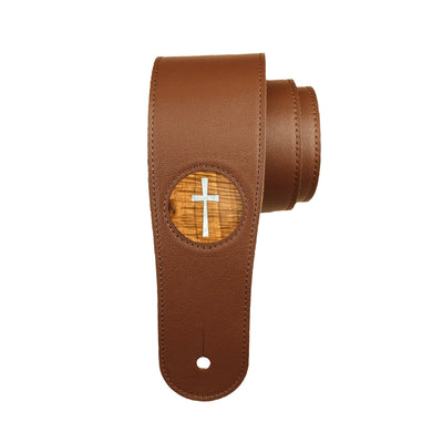 Thalia Strap Pearl Cross Inlay | Italian Leather Strap AAA Curly Koa / Brown / Standard