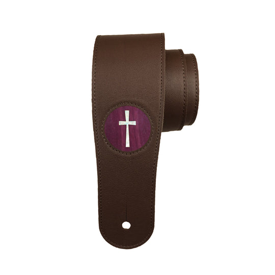 Thalia Strap Purpleheart & Pearl Cross Inlay | Italian Leather Strap Dark Chocolate / Standard