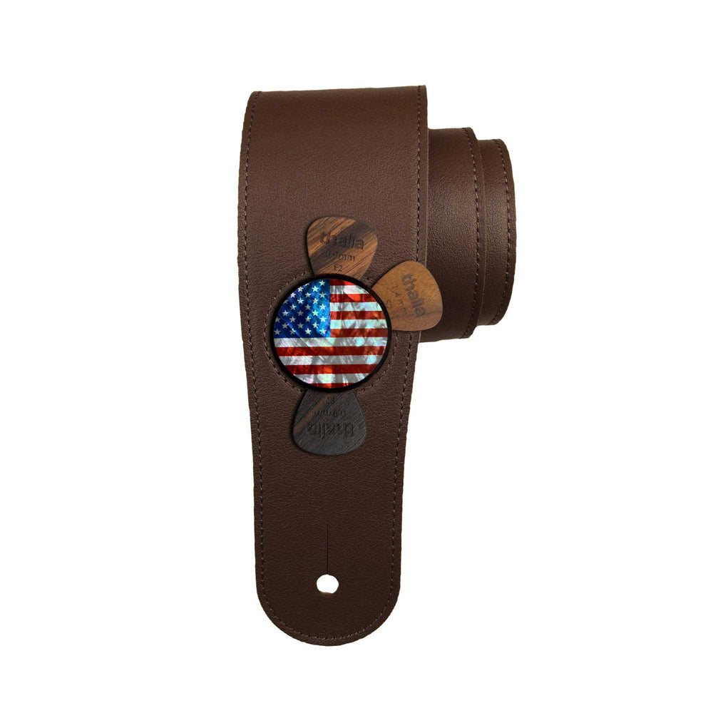 Thalia Strap Stars & Stripes | Limited Edition Pick Puck Integrated Leather Strap Dark Chocolate / STANDARD